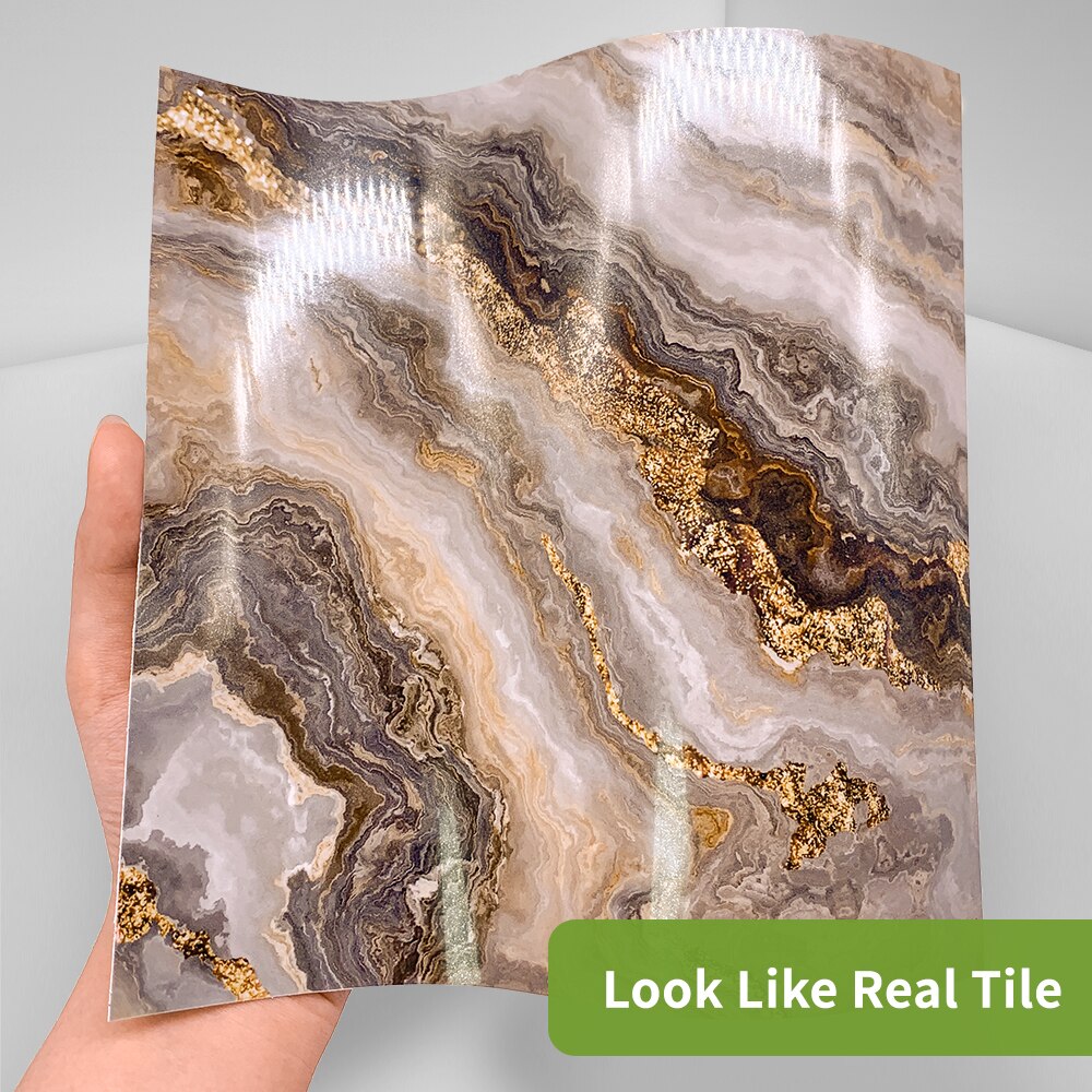 Funlife® BRILLIANT™ 15/20cm Grey and Gold Marble Tile Sticker Waterproof Wall Sticker Backsplash for Bathroom Kitchen Home Decor