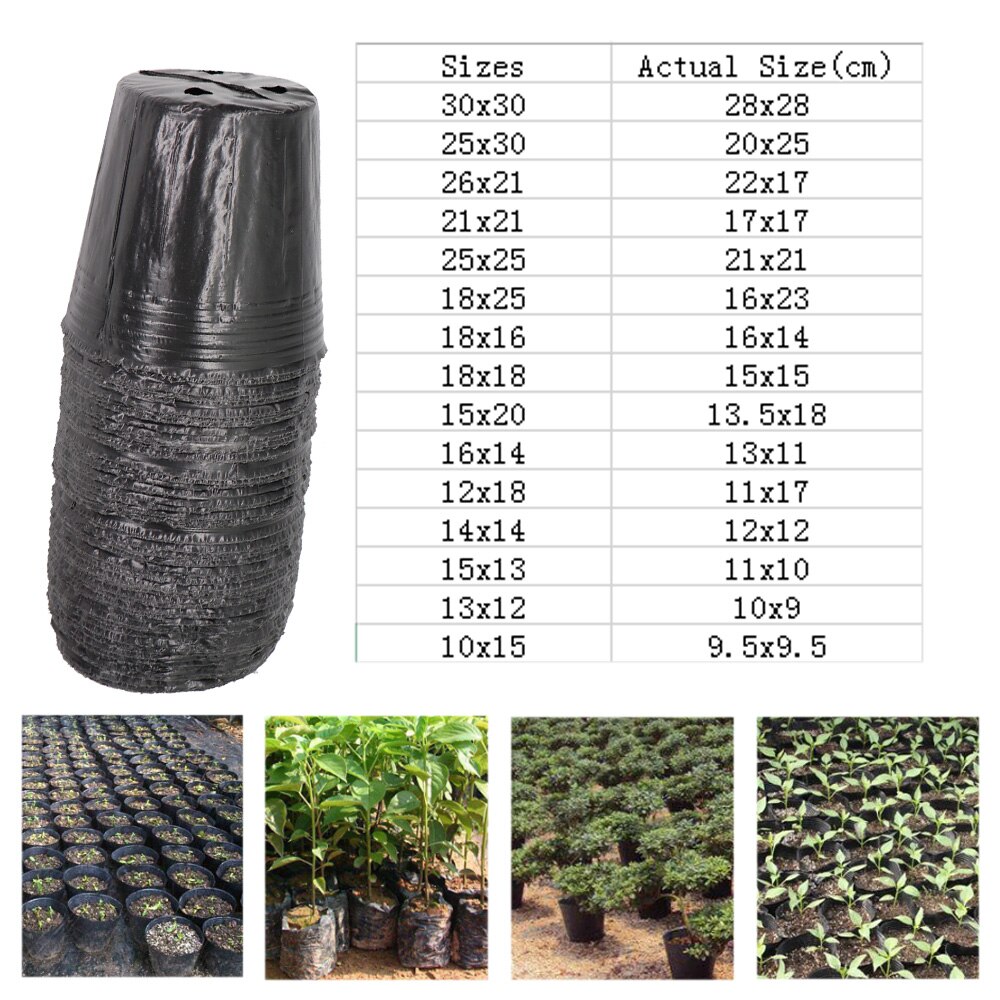 15 Sizes Plastic Disposables Nursery Grow Pots Seedling Breathable Bowl Cup Black Planting Nutrition Bag Garden Flower Vegetable