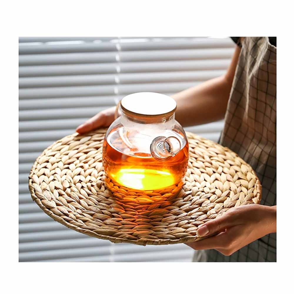 2 pcs 38/35/30cm Round Rattan Placemats Natural Cattail Straw Woven Dining Table Mats Heat Table Mats Coasters Kitchen Table