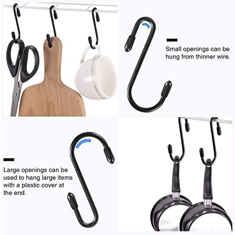 50pcs Black S Shaped Hooks Hanging Heavy Duty S Hook Hanger For Kitchen Bathroom Bedroom Office Pancoat Bag Plants Hanging Tools