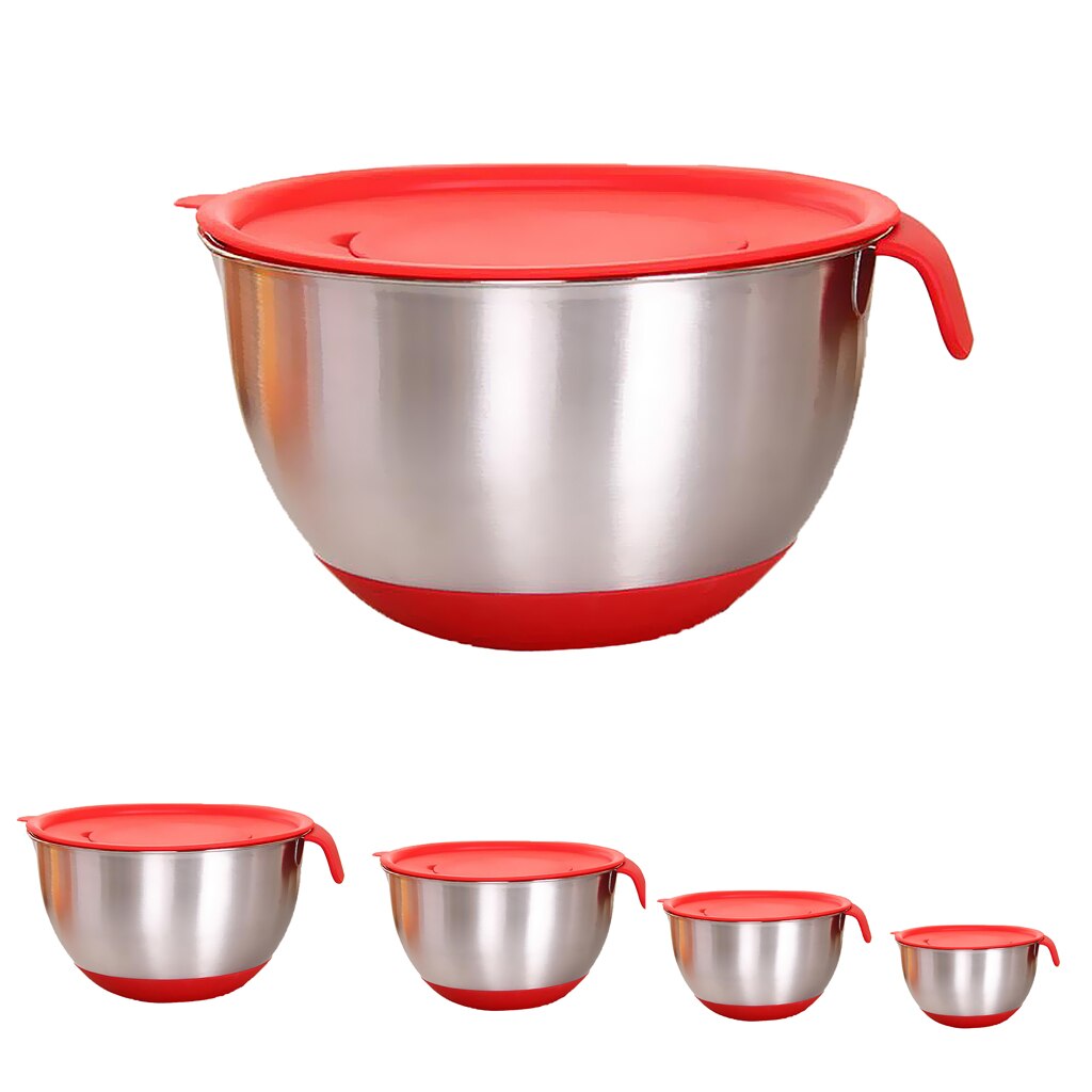 Stainless Steel Mixing Bowl Set with Non-Slip Silicone Bottom, Handle, Lid, Measurement Marks, 5 Sizes Chooese