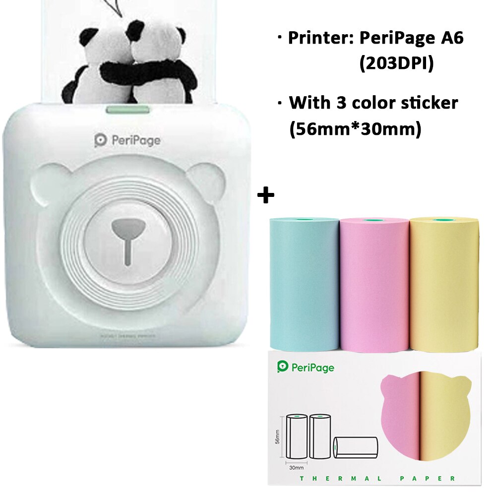 Peripage A6 203/304DPI Photo Printer Bliuetooth Wireless Thermal Printer Paper Sticker Label Printer Paper for Android iOS PC: Set-7