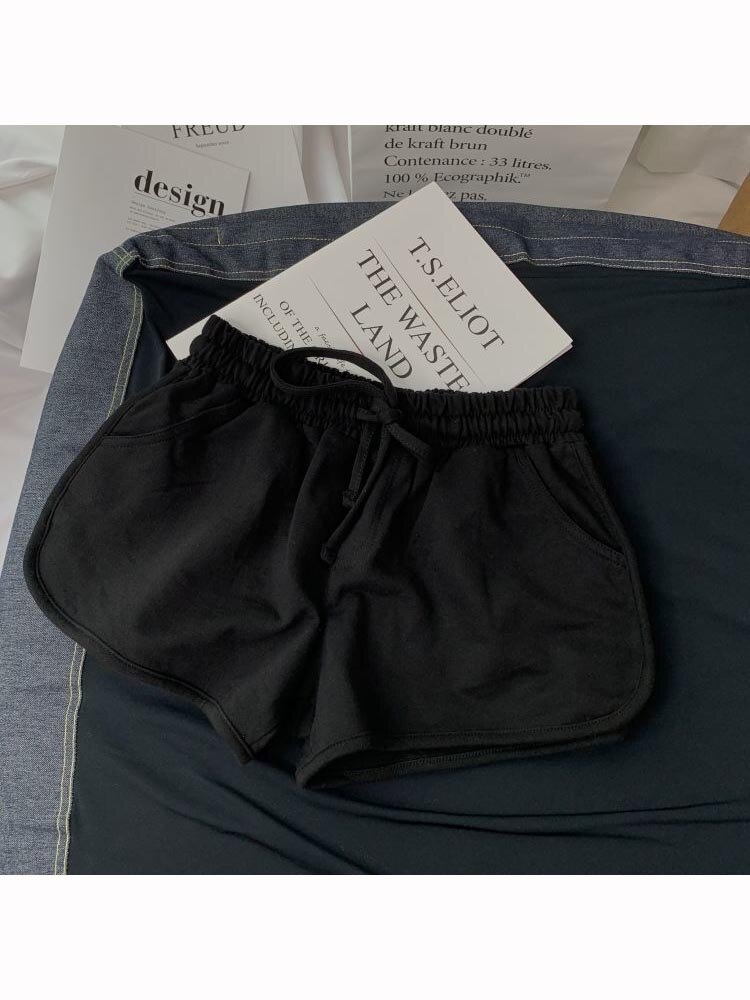 kurze Hose Frauen's Sommer hoch Taille schlank lässig Hose Schüler Koreanisch Ausführung lose A-Linie Hose weit-Bein alle-Spiel Sport Hose: Schwarz / XXXL