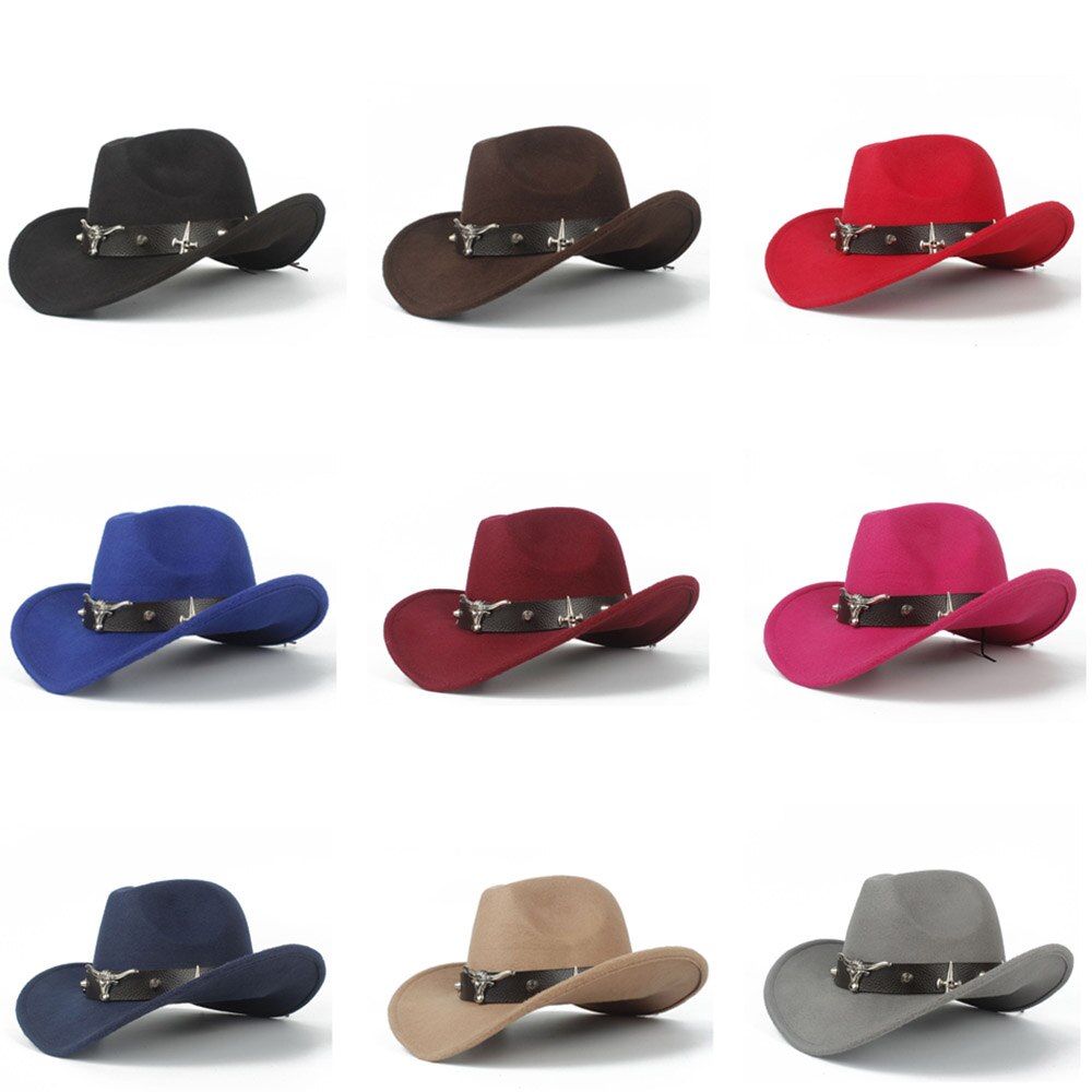 100% Wool Women Men Hollow Western Cowboy Hat With Tauren Belt Winter Outback Jazz Toca Sombrero Cap Size 56-58CM