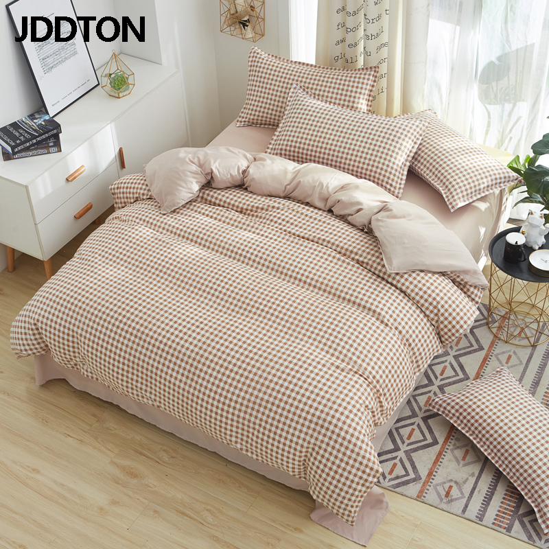 Jddton lysebrunt plaid sengetøjssæt enkelt og sengelinned dynebetræk sæt ab side sengetøj pudebetræk  be095