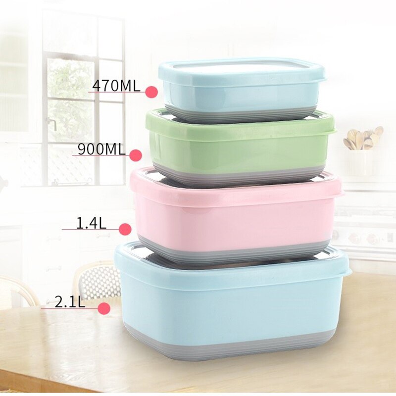 Rectangular Stainless Steel Crisper Box Food Storage Container Student Lunch Box Bento Box Kitchen Tool Food Leakproof Storage