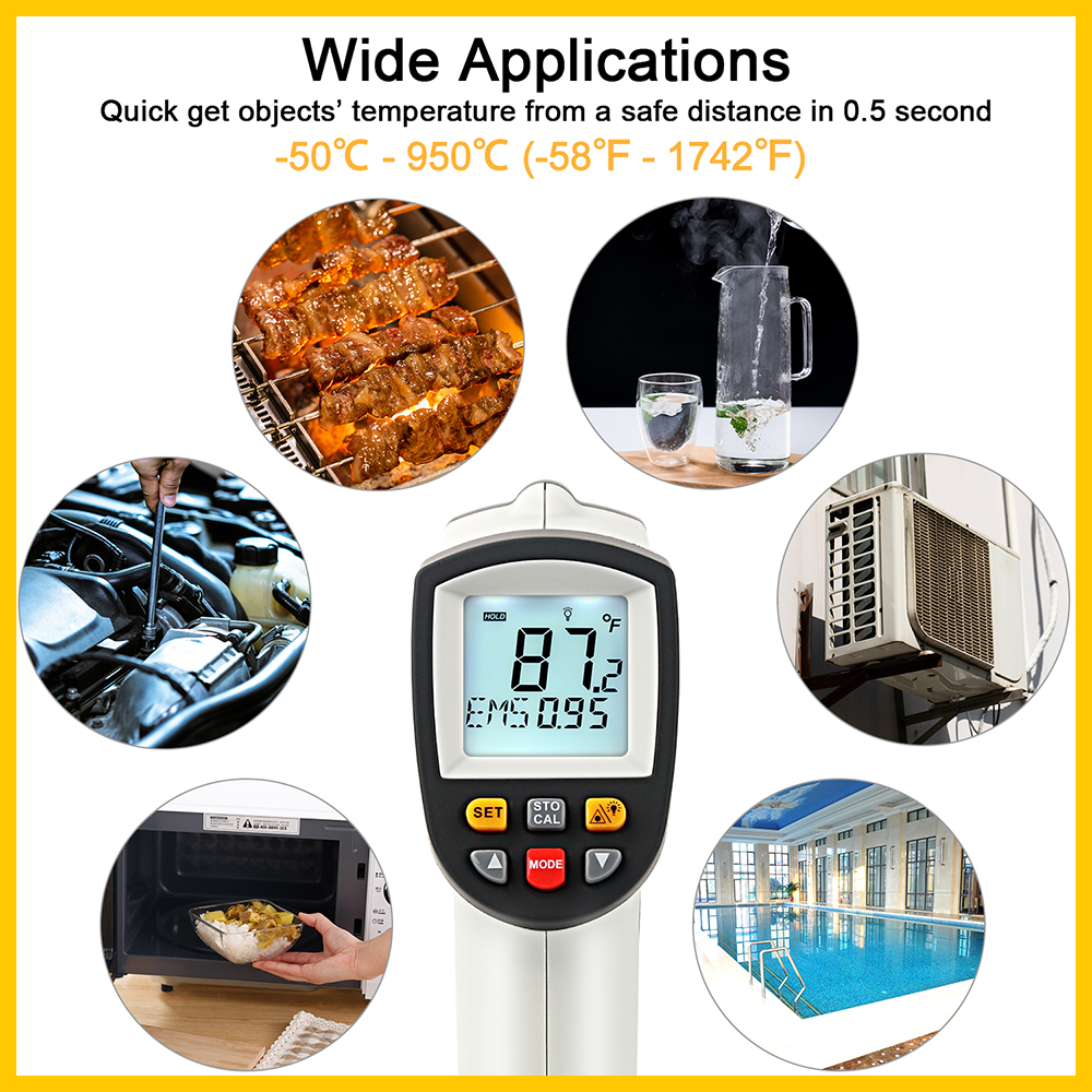 XRCLIF Infrared Thermometer Contactless Thermometer -58°F-1742°F Digital Pyrometer With Data-Storage Temperature Alarm
