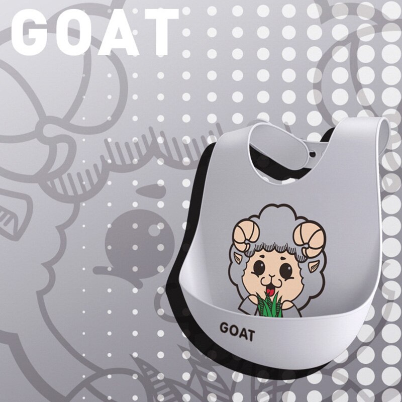 Bebé de silicona impermeable, de Saliva goteando baberos Bandana dibujos animados recién nacido alimentación suave comestible delantales bebé ajustable eructo bufanda: Goat