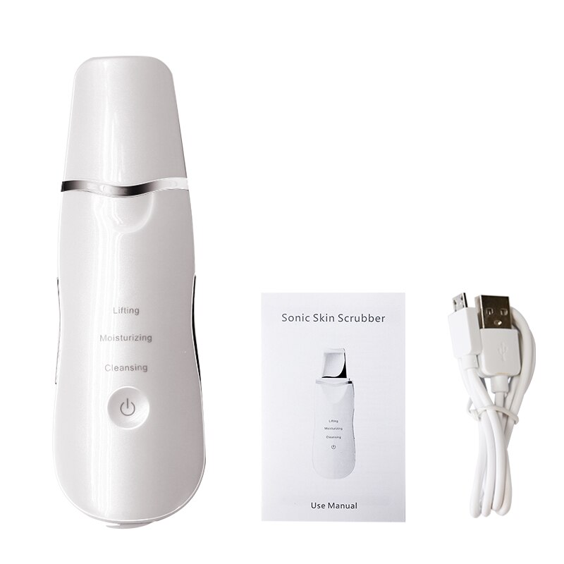 Machine de nettoyage de visage profonde d'ion d'épurateur de peau faciale ultrasonique professionnelle Instrument Rechargeable de soin de beauté d'épurateur de visage: White-No Box