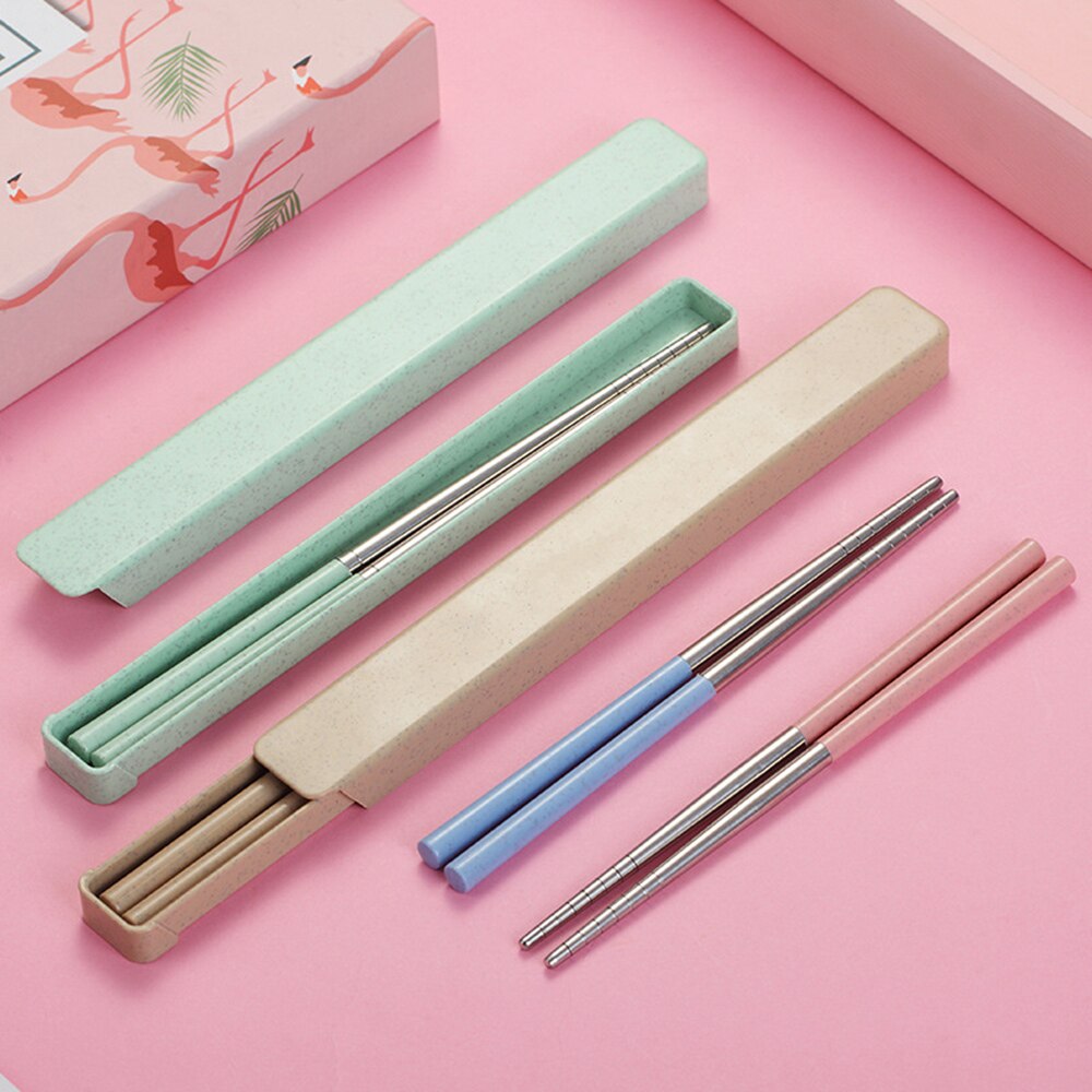 304 baguettes en acier inoxydable portable étudiant voyage baguettes réutilisables japonais sushi bento baguettes avec boîte de rangement