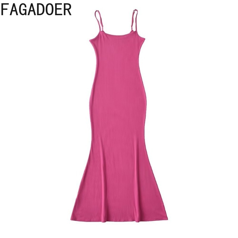 Fagadoer sexet ribbet bodycon lang kjole kvinder spaghettistropper stretchkjole kvinde streetwear vestidos sommer