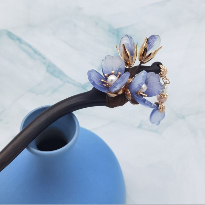 Luxus Haar Stock Chinesischen Haar Essstäbchen Holz Frauen Haar Brötchen Essstäbchen Perlen Haar Clip Haarnadel Blume Schmuck Neue Jahr