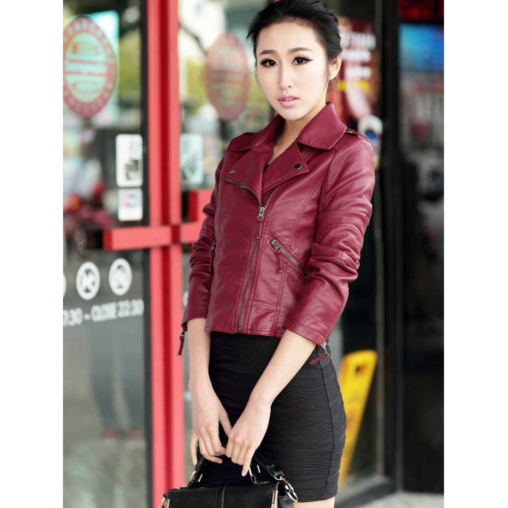Women Autumn Winter Zipper Soft Leather Jackets Female Black Slim Cool Lady PU Leather Jackets Short Faux Leather Coat