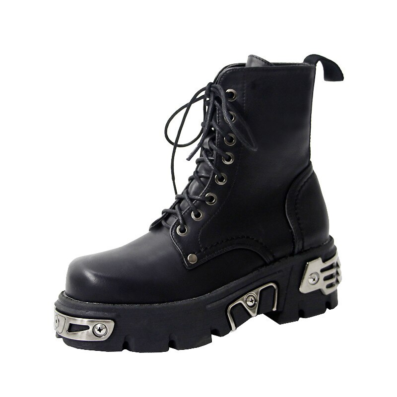 Botines de plataforma de estilo Punk para mujer, botas gruesas para motocicleta, decoración de Metal, color negro, talla grande 41 43 44 XK-811