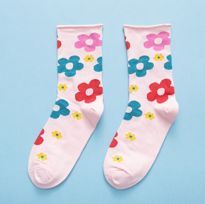 Japanese Korean Style Cartoon Flower Cute Socks Women Streetwear Skate Harajuku Kawaii Socks Autumn 38: black