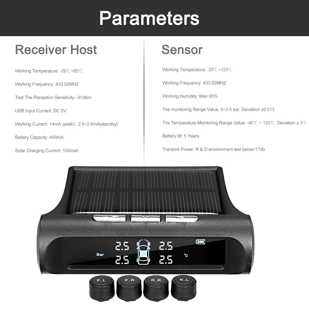 Tpms Bandenspanningscontrolesysteem Universele Draadloze Real-Time Display 4 Banden 'Druk En Temperatuur Met 4 Externe Sensor