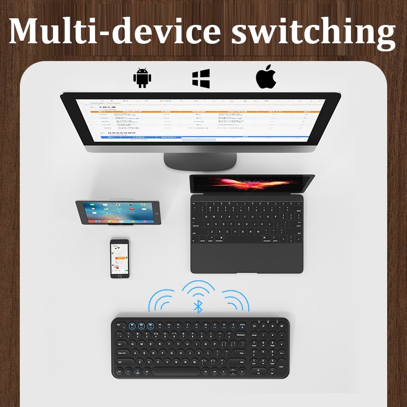 Bluetooth Silent Mini Gaming Keyboard Dual Mode Mouse Combo Round Button Magic Wireless Keyboard Mouse Kit For iPad iPhone