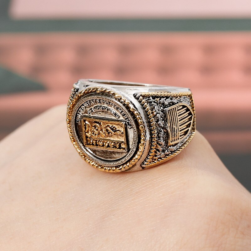 Men's Punk Jewelry Retro Championship Rings Hip Hop Carved Pattern Knuckle Ring God Cool Masculine