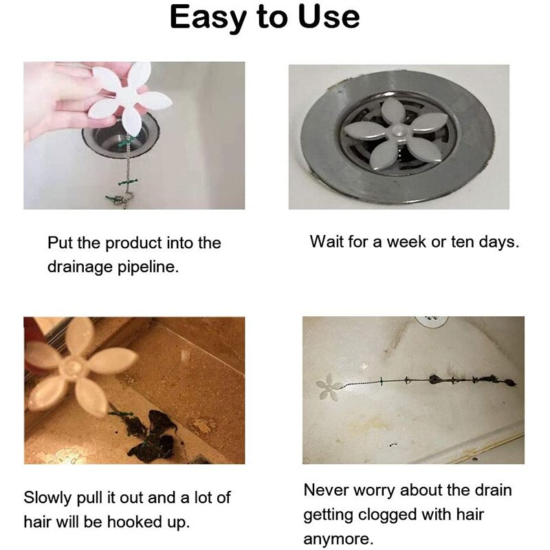 1 Pc Premium Afvoer Haar Catcher Bloem Douche Haar Schoonmaken Keten Badkamer Drain Zeef Haar Catcher Ketting Haak