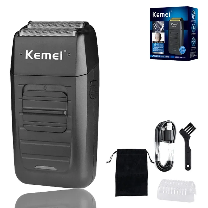 Kemei KM-1102 Wiederaufladbarer Akku-Rasierer für Männer, Zwilling-Klinge-Rasierer mit hin- und hergehendem Bart, Gesichtspflege, multifunktionaler stärker Trimmer: Braun