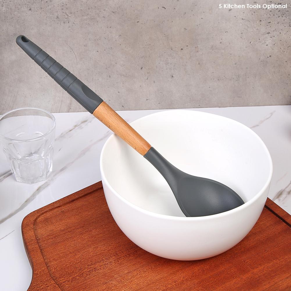 1pc silikon kjøkkenredskaper med bøk håndtak skje slikkepott pasta server visp øse sil til hjemmelaget bbq baking