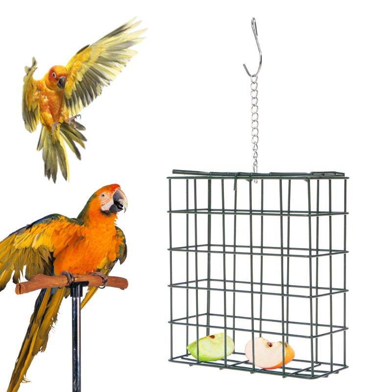 Bird Feeder Green Cube Cage Food Container Outdoor Wild Birds Parrot Feeding Hanging Tree Portable Fruit Vegetable Park Garden