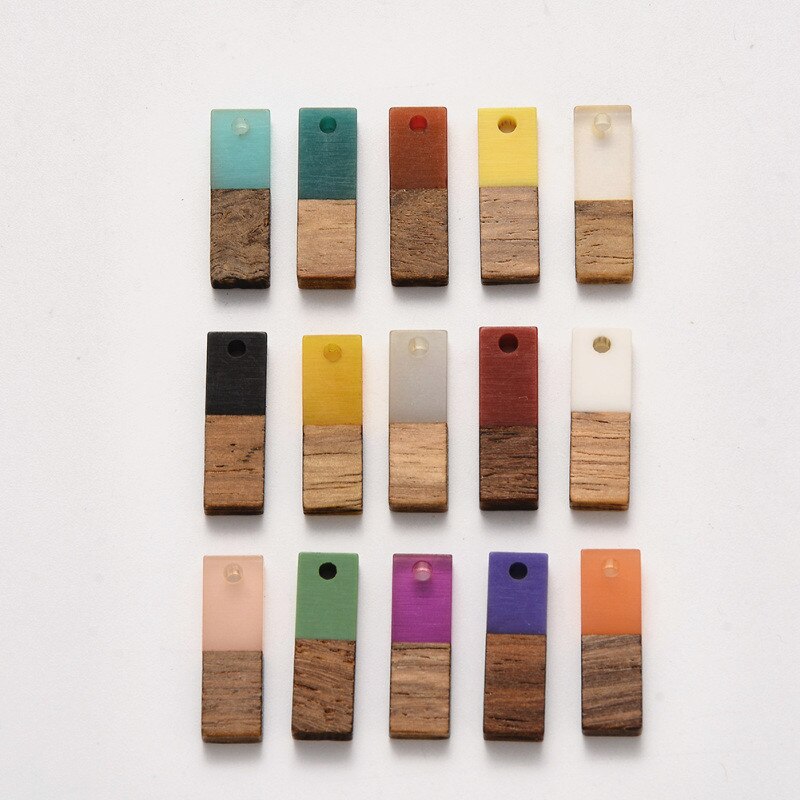 100pcs Rectangle Mixed Color Resin & Wood Pendants Charms for Jewelry Making DIY Bracelet Necklace 20x6.5x3mm Hole: 1.8mm: Default Title