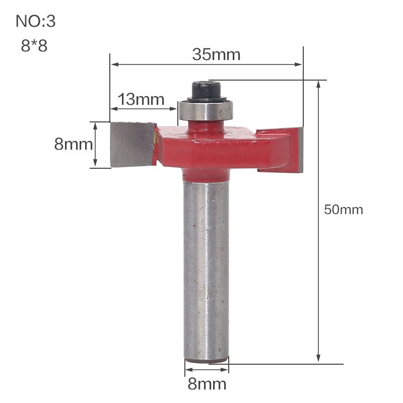 1pc 8mm Shank Height 1/2" X Depth 3/8" T Slot Milling Cutter Wood Router Bit Tungsten Wood Milling Citters Woodworking Tools: NO 3