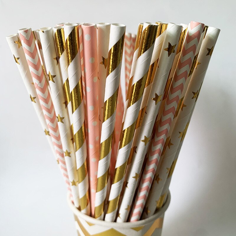 25 Stuks Stro Drinken Papier Rietjes Gunst Voor Bruiloft Decoratie Anniversary Dag Baby Shower Party Verjaardagslevering: 5