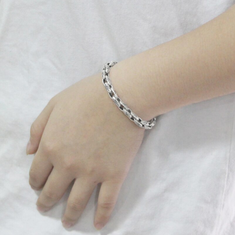 Puur Zilveren Kruis Link Armband Unisex S925 Massief Zilveren Zon Patroon Chain Real Zilver Hollow Out Armband Sieraden