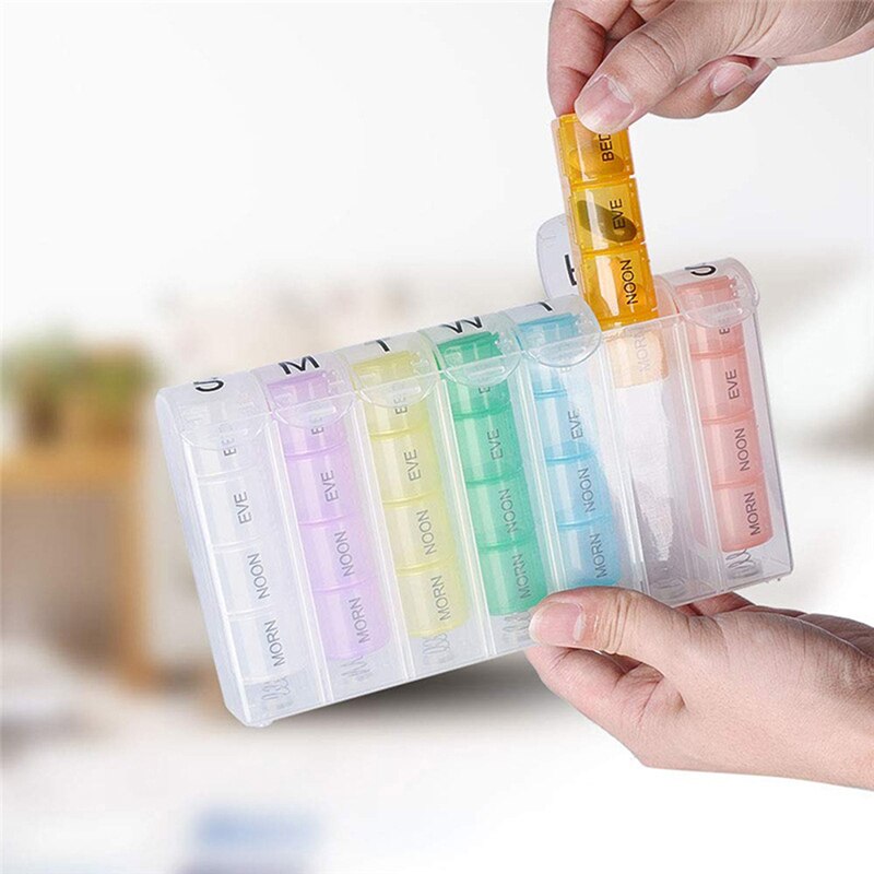 Weekly 7 Days Pill Box 28 Compartments Pill Organizer Medicine Storage Dispenser