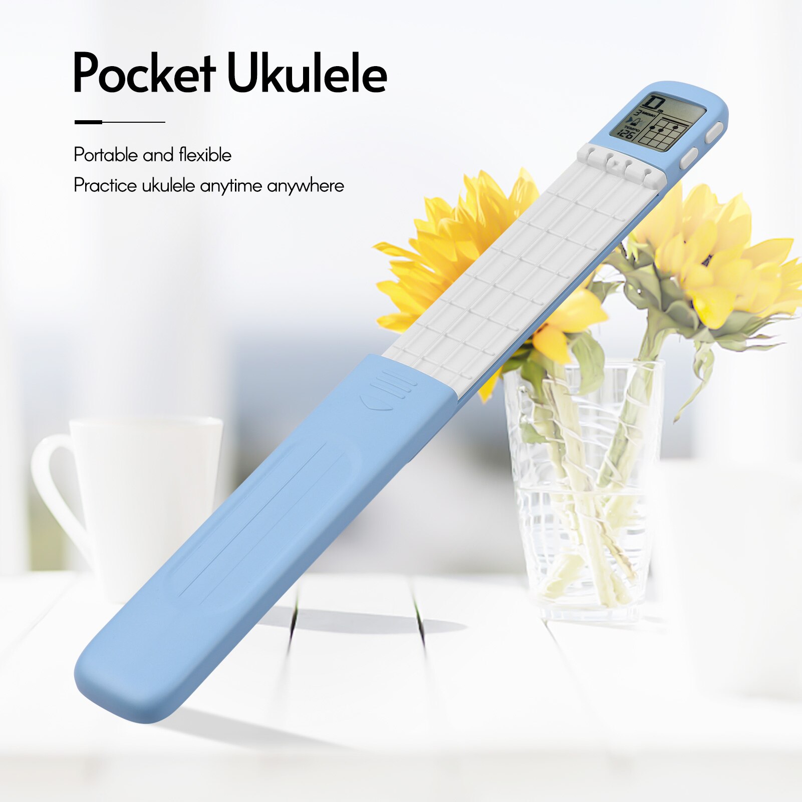 Muslady-Ukelele portátil, entrenador de acordes, herramienta de práctica de digitación Uke con pantalla de tabla de acordes giratoria de 360 ° para principiantes