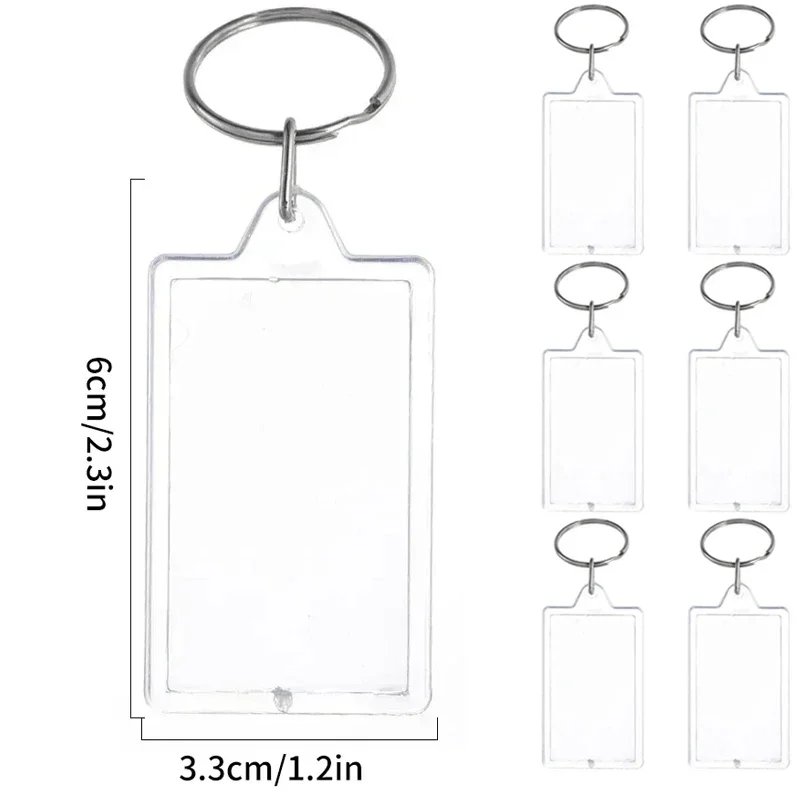 5/50 Stück transparenter Fotorahmen-Schlüsselanhänger, Quasten, schnappen-in, individueller Einsatz, Foto-Acryl-Rohling-Schlüsselanhänger, klarer leerer Bild-Anhänger: Weiß / Rosa