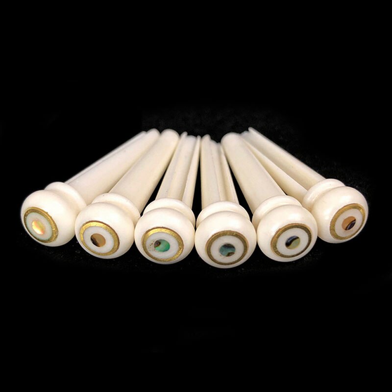 30Pcs Bone Acoustic Guitar Bridge Pins Pure Cattle Bone Pressure String Nails with Brass Circle and Green Abalone Dot