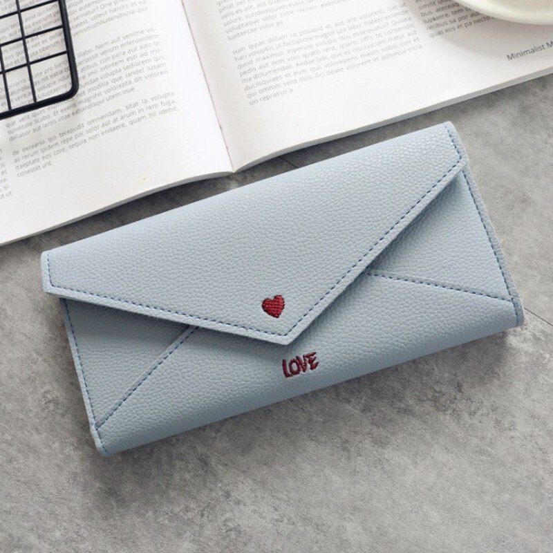 Dames clutch portemonnee grote capaciteit portemonnee lang kort muntvak pu lederen dames portemonnees: Grijsblauw