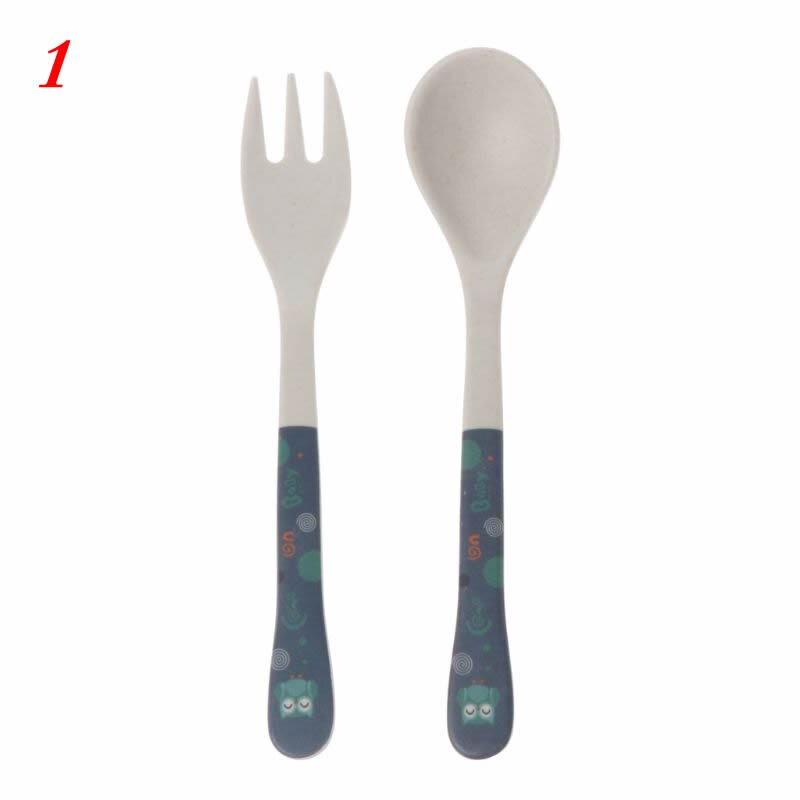 2 stuks/set bamboevezels milieuvriendelijk schattige lepel vork kinderservies baby lepel vork