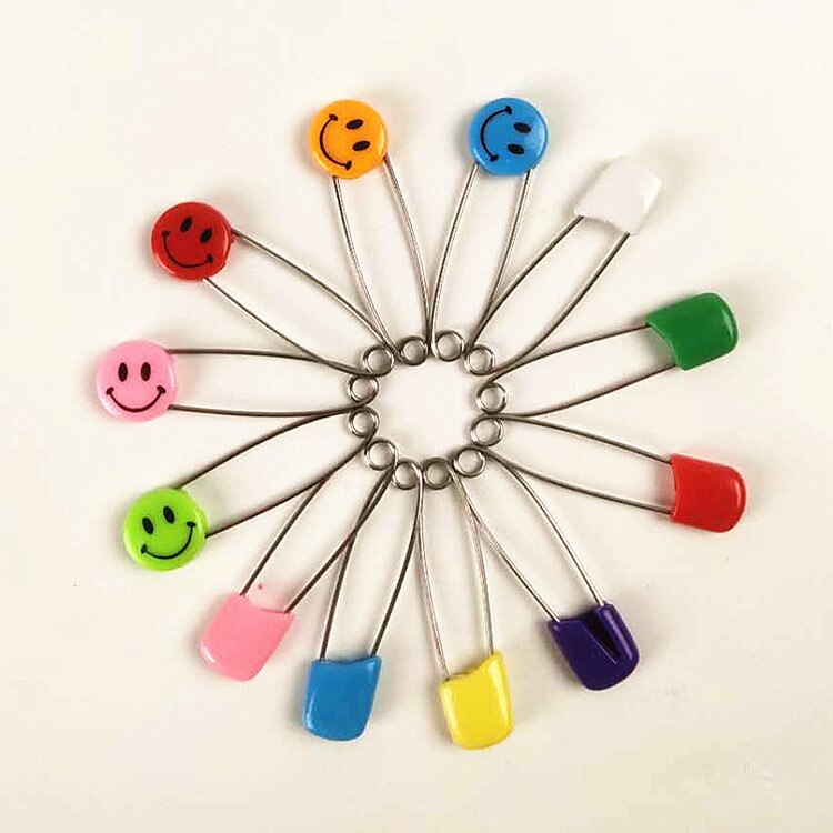 10Pcs 55Mm Veiligheidsspelden Kind Proof Veiligheid Pin, candy-Kleur-Smile Leuke Baby Veilig Pinnen, Plastic Hoofd, Voor Stof Luiers