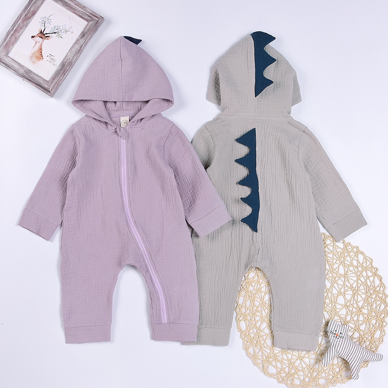 Baby Junge Mädchen Nette Dinosaurier Kostüm Solide Rosa Grau Strampler Warmen Frühling Herbst Baumwolle Overall Kleidung