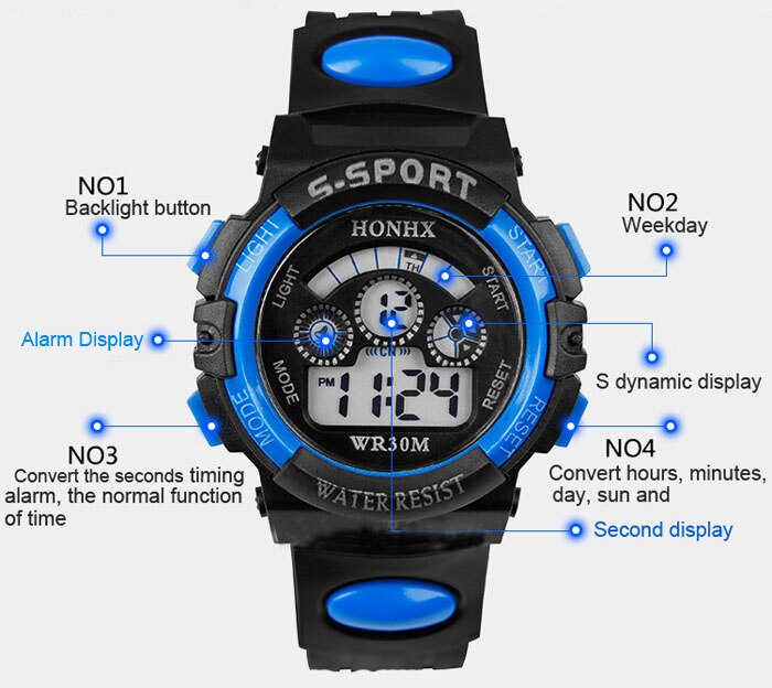 Led Kids Watch Colorful Flash Digital Waterproof Clock Boys Girls Multifunction Electronic Alarm Date Sports Wrist Watch