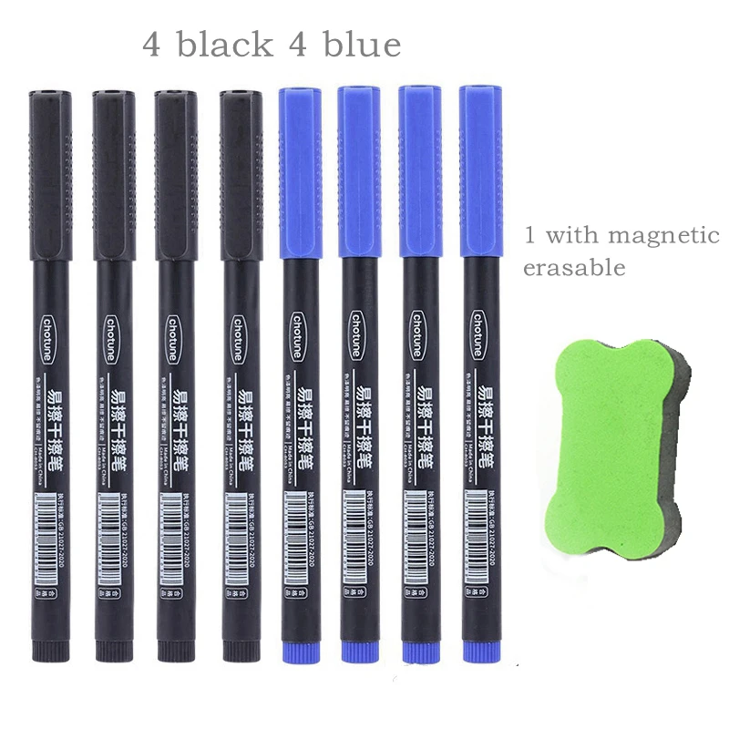 4/8 Stuks Uitwisbare Whiteboard Pen 0.5 Mm Fijne Punt Zwart/Blauw/Rood Schoolbord Marker School kantoor Kunst Schrijven Briefpapier Leraar: Donker Kaki