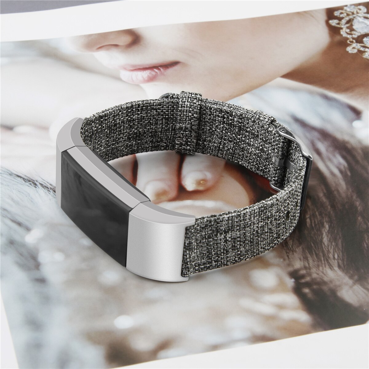 Klokkerem for fitbit charge 2 -rem canvas pustende erstatningsarmbånd for fitbit charge 2 correa fitbit watch 64002