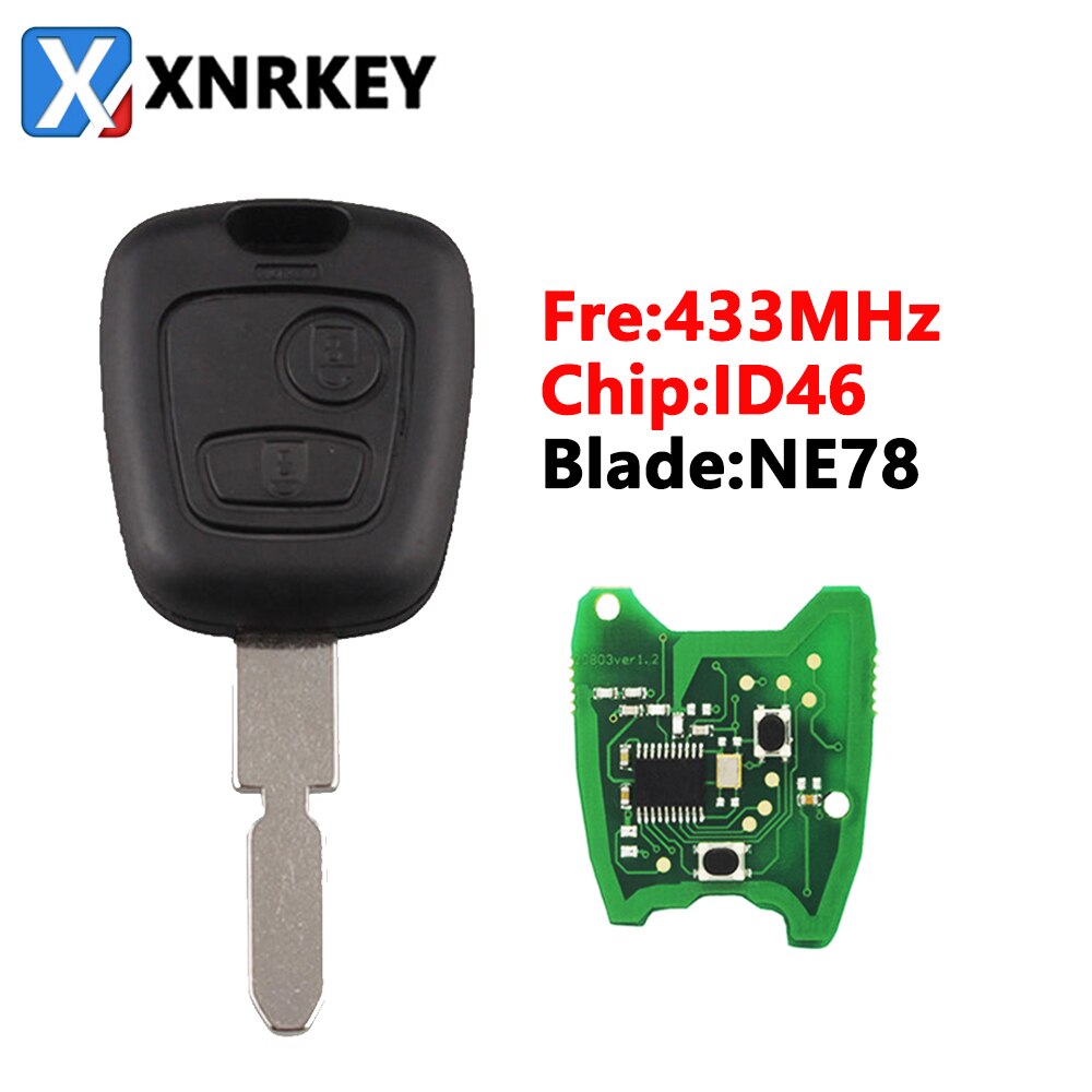XNRKEY 2 Button Remote Car Key ID46/PCF7961 Chip 433Mhz with Uncut Blade for Peugeot 307 206 407 Partner Citroen C1 C2 C3 SX09: NE78 Blade