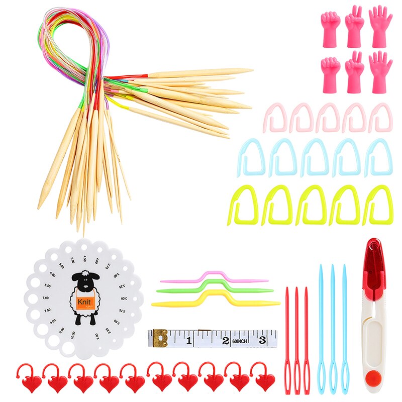 Knitting Needles Set Circular Bamboo Knitting Needles Sewing Accessories Set DIY Yarn Craft Weave Knit Tools