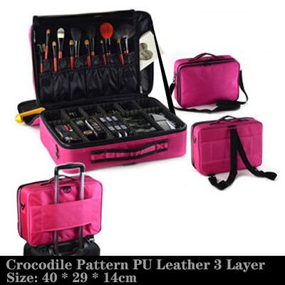 Estojo de maquiagem de mármore beauticista, bolsa organizadora para cosméticos, mala de maquiagem profissional para mulheres: PU Crocodile 3 Layer