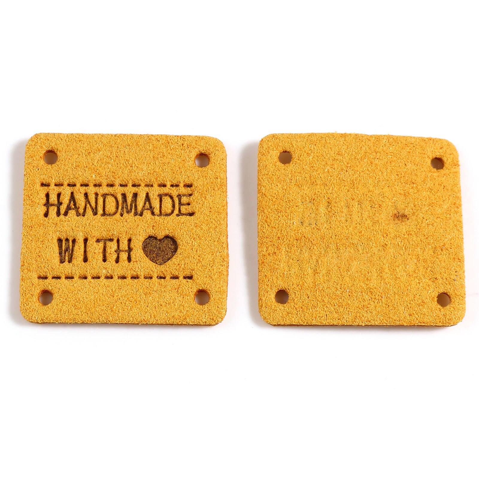 20 sztuk ręcznie wykonane z miłością odzież tłoczone etykiety sztuczny zamsz Lether etykiety tagi plac do szycia odzieży Knitting Tag 25x25mm: 2