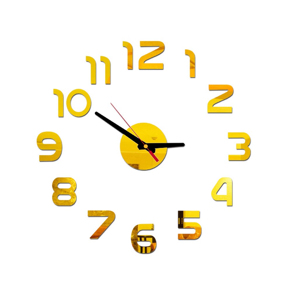 30@ Diy Large Wall Clock Modern 3D Wall Sticker Clock Silent Home Decor Living Room Acrylic Quartz Horloge Decor Clock: Gold 