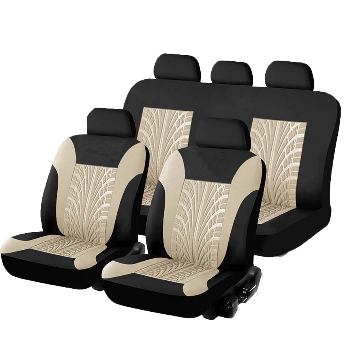 Car Seat Covers Set Universal Fit Most Cars Covers with Butterfly pattern Tire Track Detail Styling Protector covers for the car: B-Beige full set