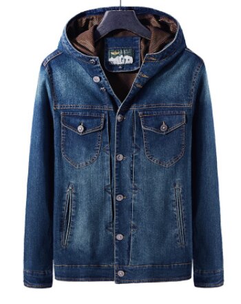 Winter Men's Hooded Denim Jacket coat Outdoor Casual Loose fit outfit comfortable men's clothing plus size M-4XL blouse: Blue / XXL