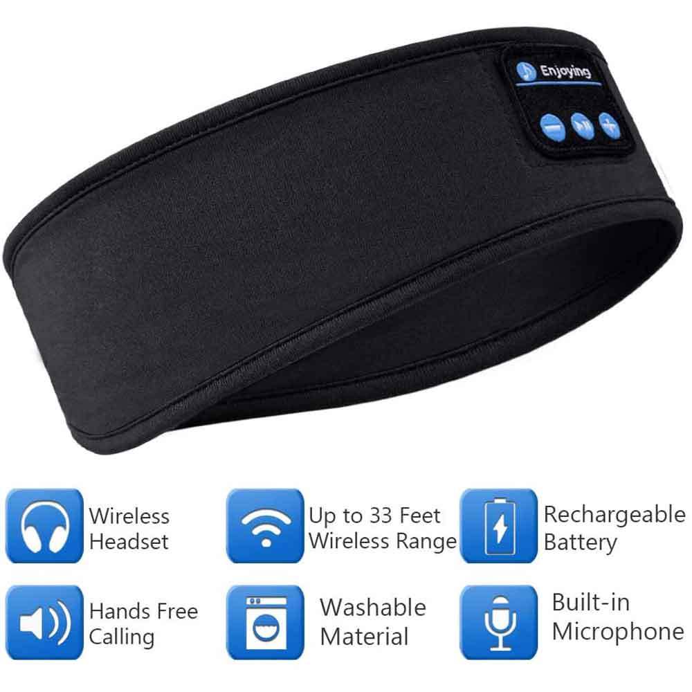 Casque d'écoute Bluetooth sans fil, bandeau de sommeil, chapeau doux et , casquette intelligente de sport, haut-parleur intelligent, écharpe stéréo, avec micro, en stock