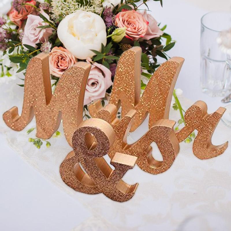 3pcs Romantische Glitter MR MRS Decoratieve Brief Tekenen Wedding Photo Prop Set Board + Multiplex Bruiloft Accessoires